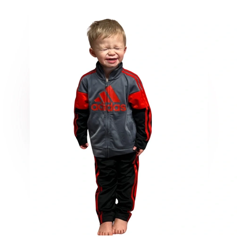 Adidas Youth Boys Jogger Set Red and Black size 2T - Picture 7 of 8